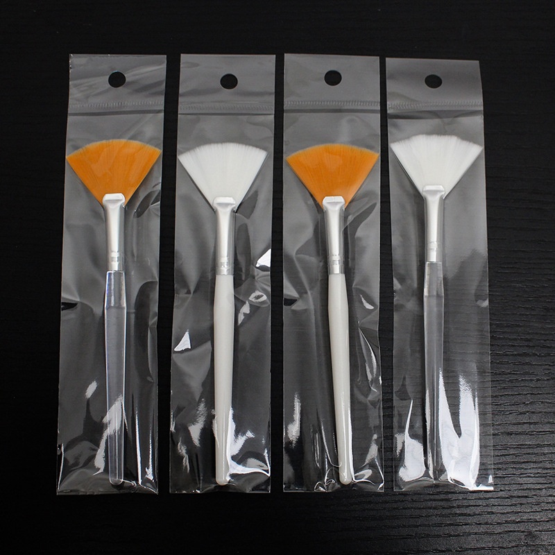 Nylon Plastic Handle Fan Brush &amp; Flat Brush AHA Face Cosmetic Makeup Mask &amp; Essence Brushes In Single Bag Wholesale