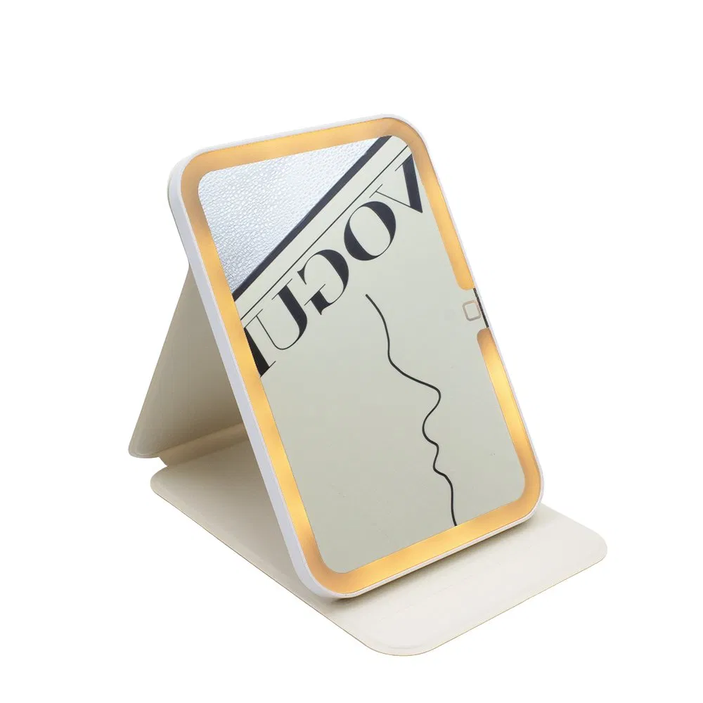 LED Square Case Travel Makeup Mirror with Three-Color Lighting