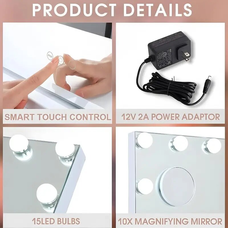 OEM ODM Lighted Makeup Mirror with 15 Dimmable LED Bulbs Tabletop Vanity Mirror Manufacturer