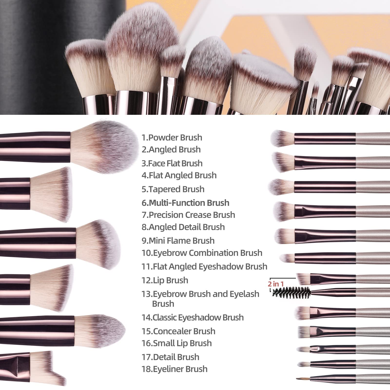 Premium Customizable Makeup Brush Set with Foundation Powder Concealer Eye Shadows &amp; Blush Includes Black Case