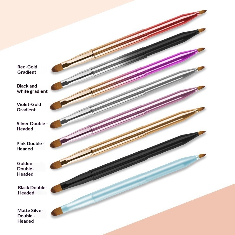 Colorful Portable Telescopic Metal Handle Double Ended Lipstick and Single Lip Brush Cap Travel Mini Makeup Brush
