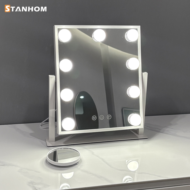 STANHOM 9 Bulbs Holly-wood Vanity Mirror Dimmable LED Makeup Mirror 3 Color Modes Smart Touch Control for Bedroom Dressing Table