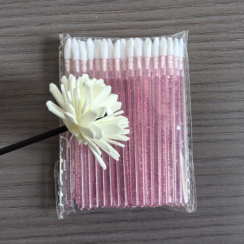 Cross-border 50-piece Plastic-handle Nylon Solid Lip Brush Cotton Swab Sticks Lip Gloss Blending Brush Makeup Tool Brush