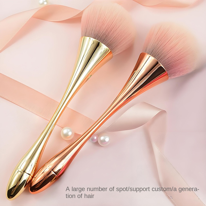 Small Waisted Angular Blush Powder Brush with Synthetic Hair Long Plastic Handle for Face Application