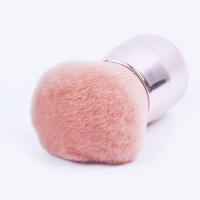 Mini Size Soft Synthetic Hair Pink Kabuki Blusher Brush with Metal Handle for Travel Cosmetic Powder Use