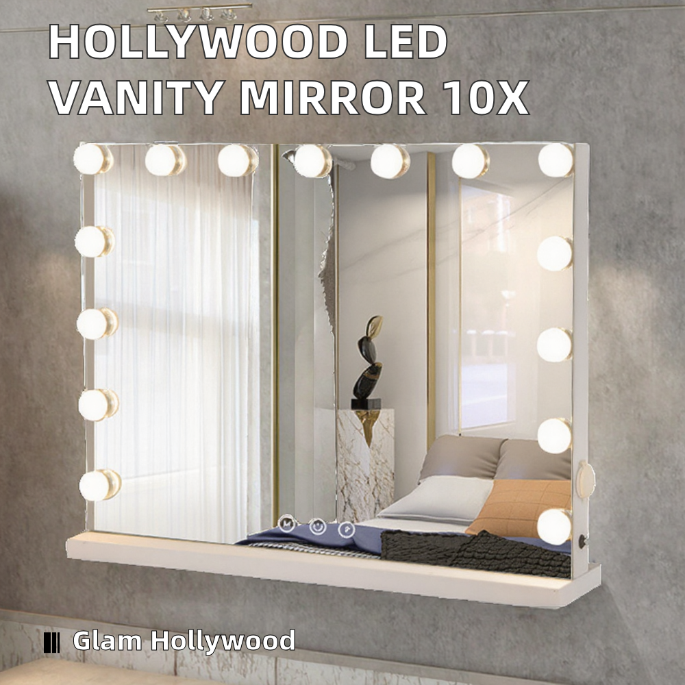 For Glam Cosmetic LED Light Bulbs Tabletop Makeup Mirror with 10X Magnifying Touch Dimmer for Home vanity mirror with lights
