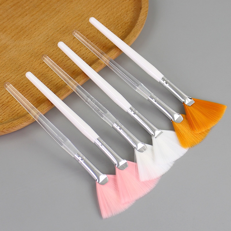 Nylon Plastic Handle Fan Brush &amp; Flat Brush AHA Face Cosmetic Makeup Mask &amp; Essence Brushes In Single Bag Wholesale