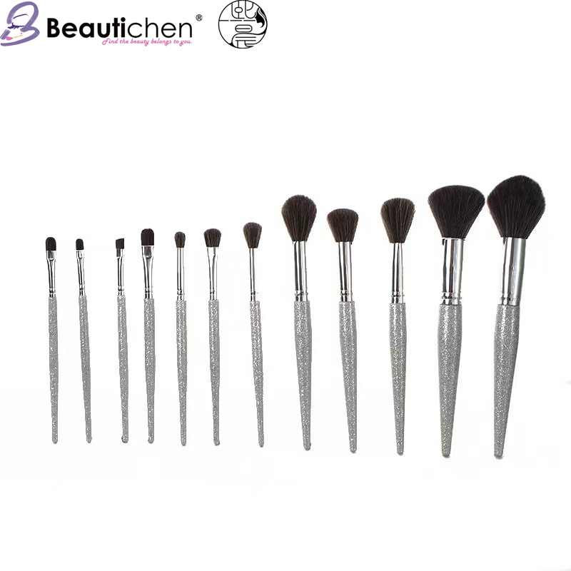 Beautichen 12PCS Makeup Brushes Set Hybrid Bristles - Silver Pearl Handle Tapered Brush Highlighter Blush Travel Size Concealer Bulk OEM