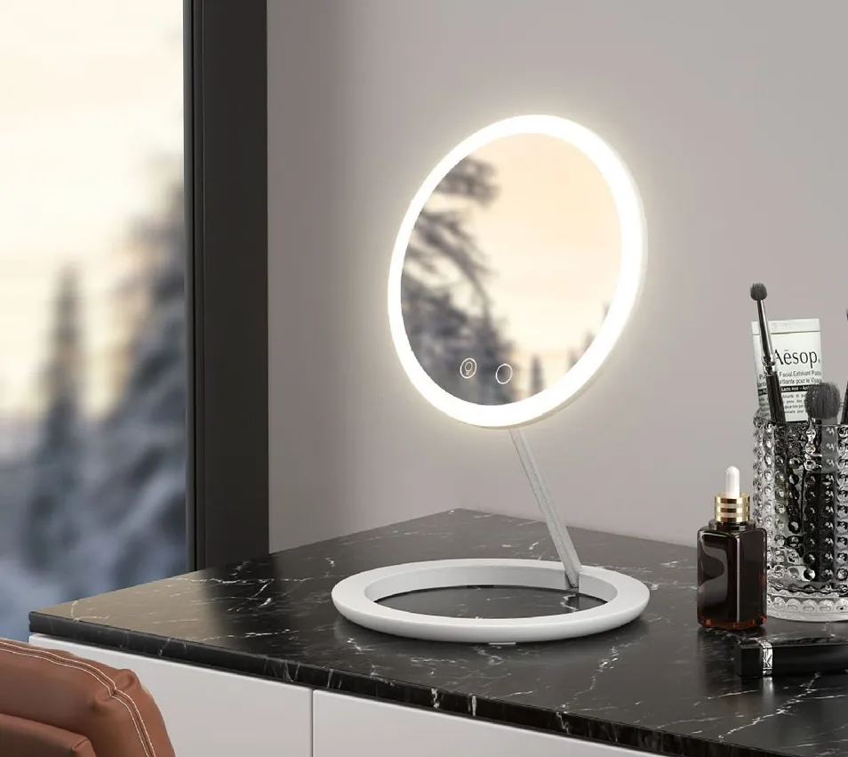 Hot-Sell Rotatable Foldable Travel LED Makeup Mirror - 3-Color Stepless Dimming, Magnetic Attachment, USB Rechargeable