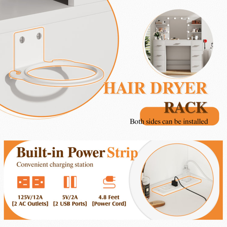 Factory Wholesale Makeup Vanity With Usb Power Outlet And 3 Modes Adjustable Brightness Light