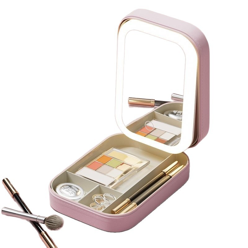 Portable LED Lighted Makeup Mirror with Storage for Travel &amp; Going out