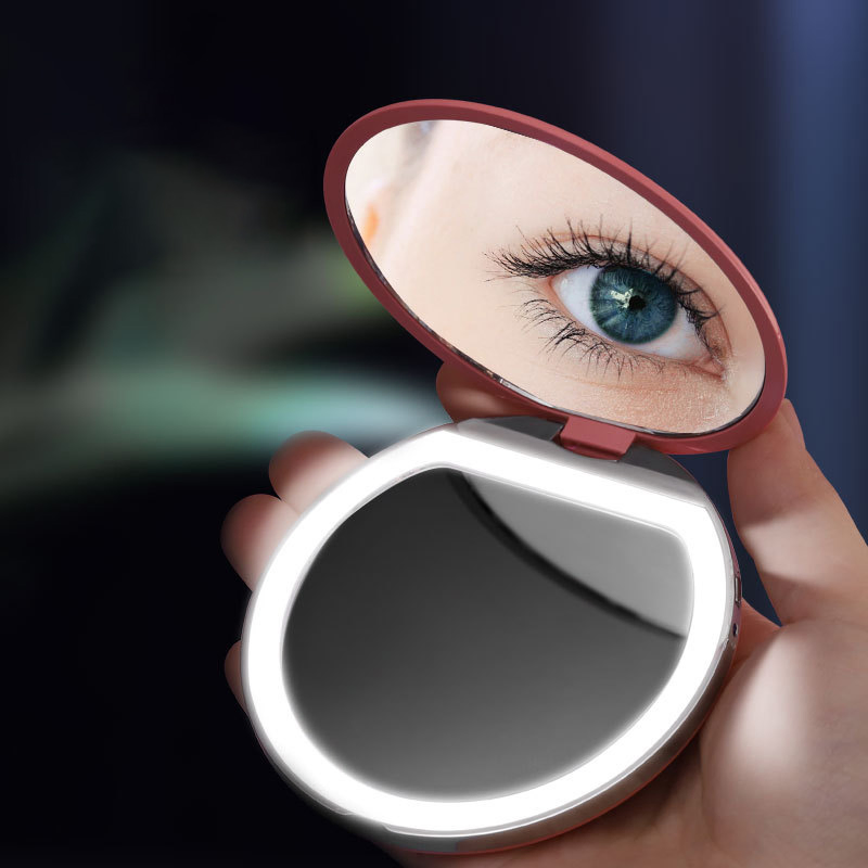 Travel Portable Folding Makeup Mirror with LED Light Zoom in