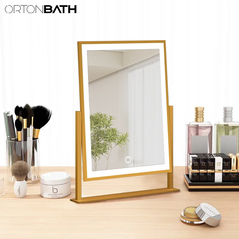 Ortonbath Rechargeable Travel Makeup Mirror with 72 LED Lights, Portable Lighted Beauty Mirror, 3 Color Lighting, Dimmable Touch Screen Tabletop LED Folding