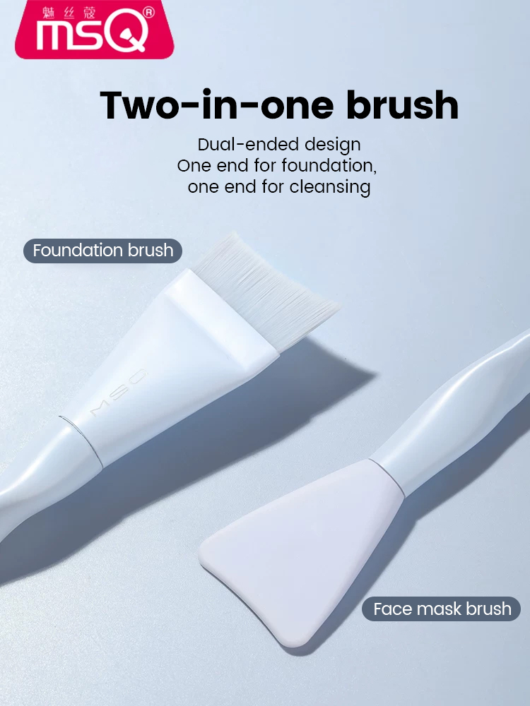 MSQ Blue 2-in-1 Flat Synthetic Hair Foundation &amp; Concealer Face Makeup Brush Thickened Aluminum Ferrule Plastic Handle