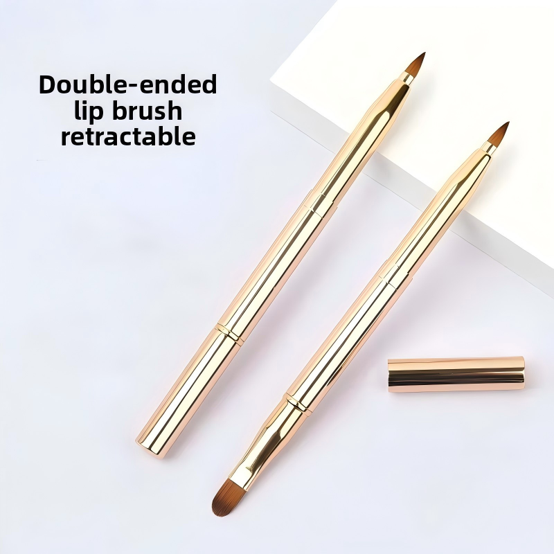 Telescopic Double-headed Lip Brush with Handle Artificial Fiber &amp; Metal Portable Women's Lipstick &amp; Lip Glaze Brush D09