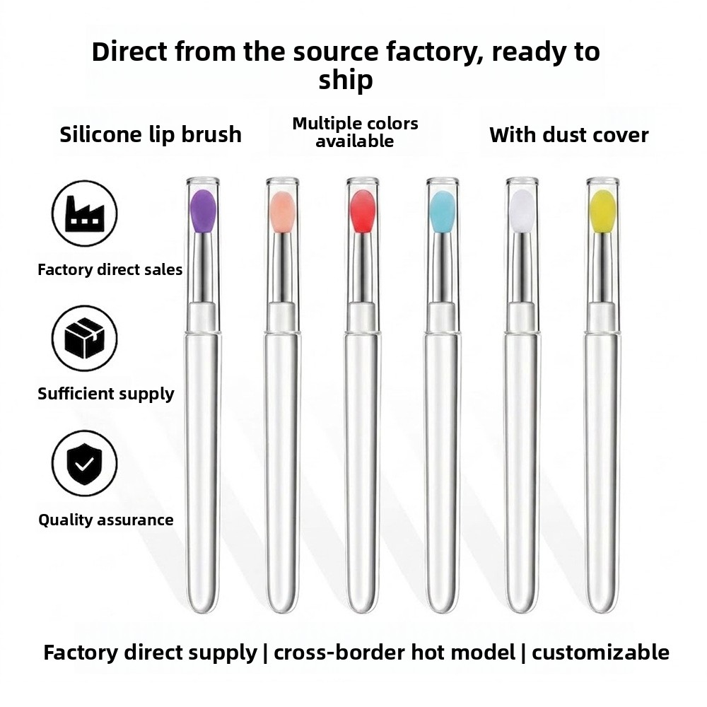 6 Color Transparent Rod Silicone Lip Brush with Plastic Handle Lid Dustproof Multifunctional Sequin Sizzy Lipstick Brush