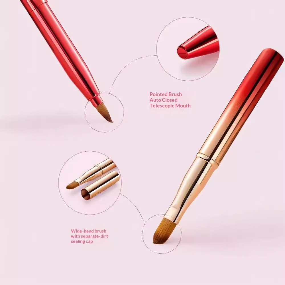 Colorful Portable Telescopic Metal Handle Double Ended Lipstick and Single Lip Brush Cap Travel Mini Makeup Brush