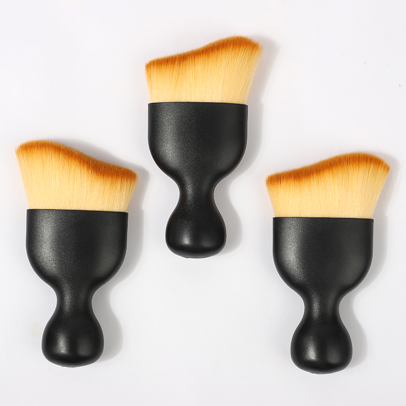 Portable Black Curved Vegan Soft S Shape Fluffy Blending Synthetic Bristle Blush Brush Contour Foundation Kabuki Makeup Brush