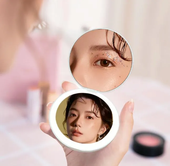 Portable Travel Mini Round Pocket LED Lighting Cosmetic Makeup Mirror