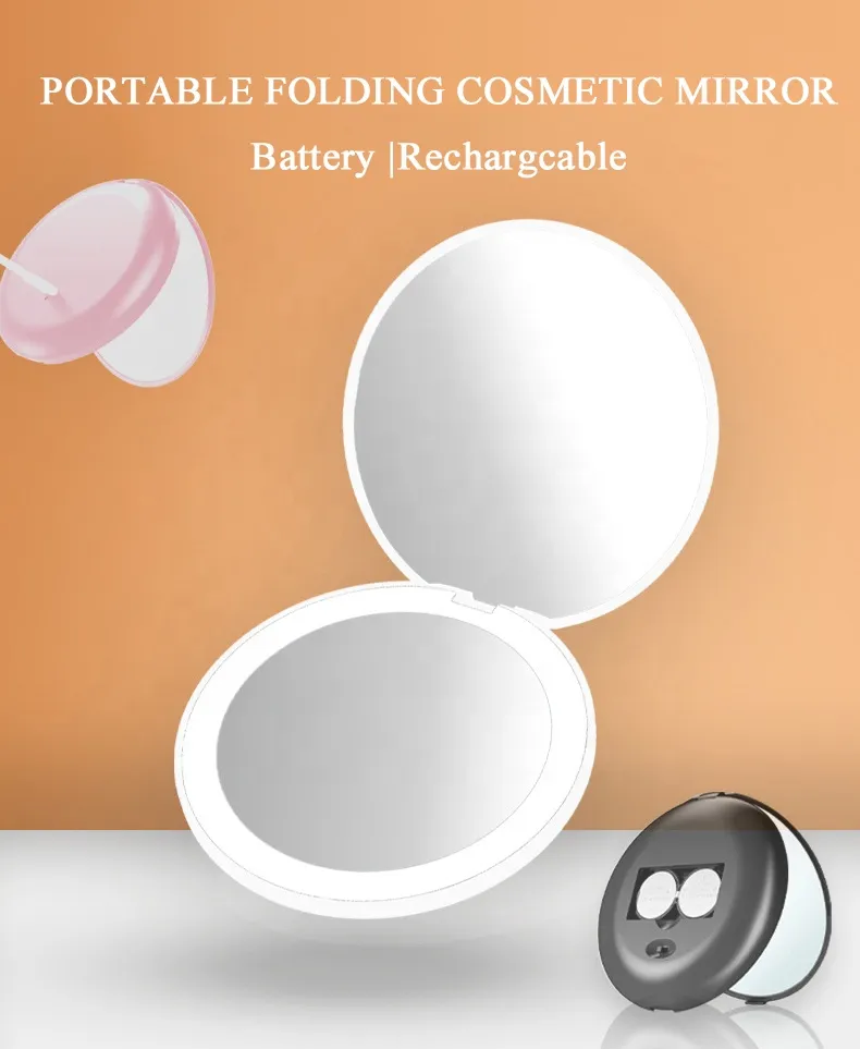 Travel Collapsible LED Light USB Charging Portable Touch Screen Makeup Mirror