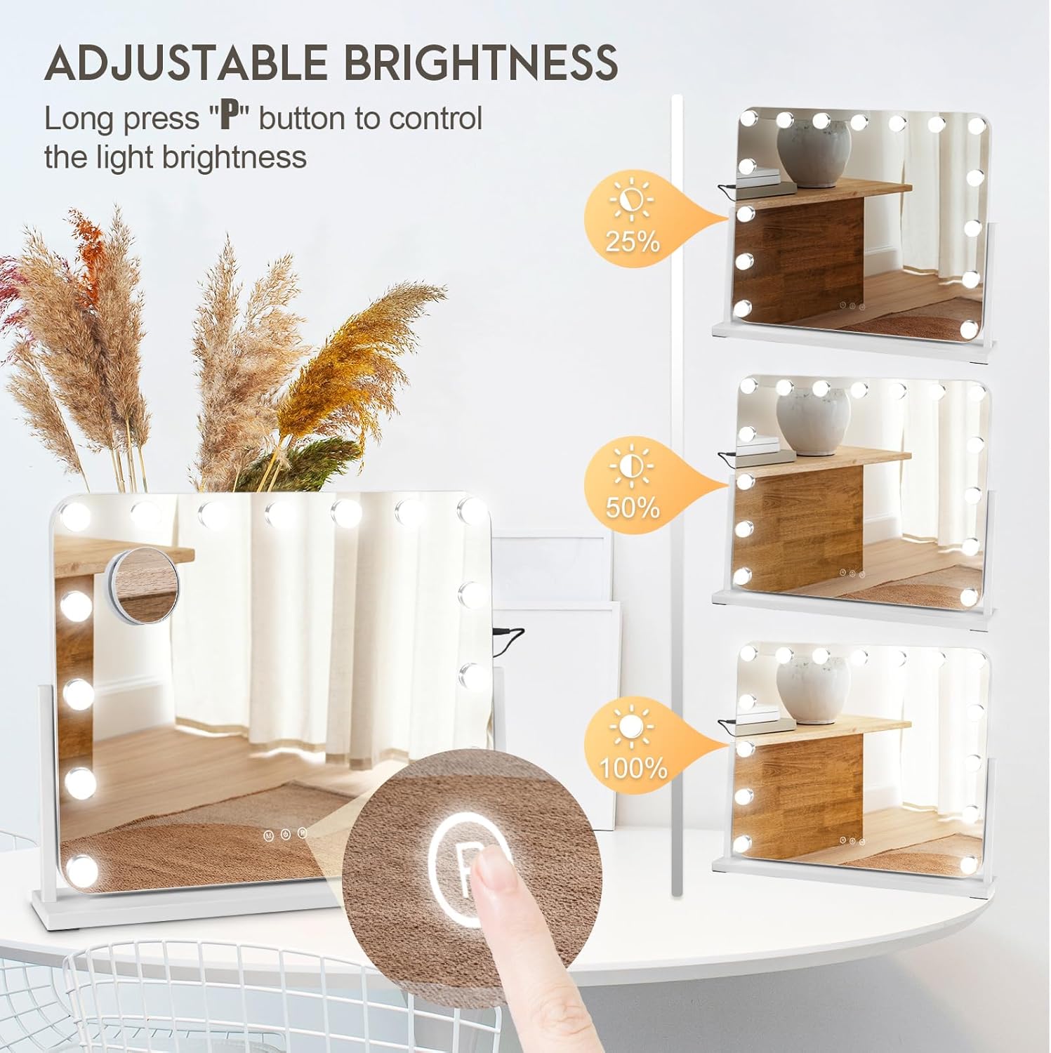 Wholesale HollywoodMirror 360 Rotation Table Top Sensor Lighted Vanity Mirror Set Cosmetic Makeup Mirror 3 Color Personalized