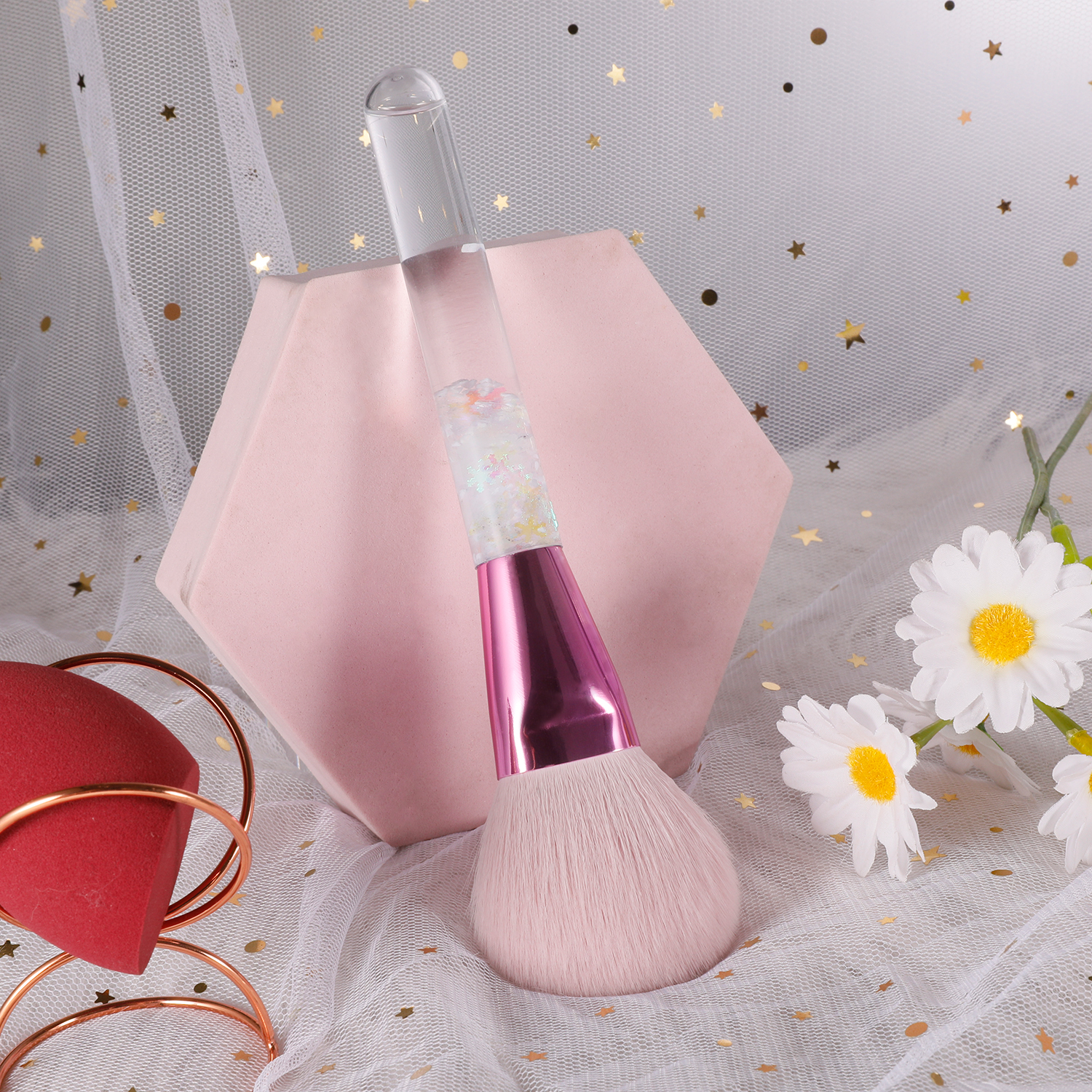 High Quality Professional Synthetic Hair Plastic Handle Purple Blusher Concealer Lip Balm Makeup Brush Christmas Valentine's Day
