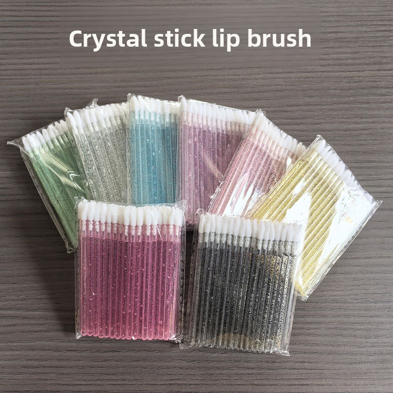 Cross-border 50-piece Plastic-handle Nylon Solid Lip Brush Cotton Swab Sticks Lip Gloss Blending Brush Makeup Tool Brush