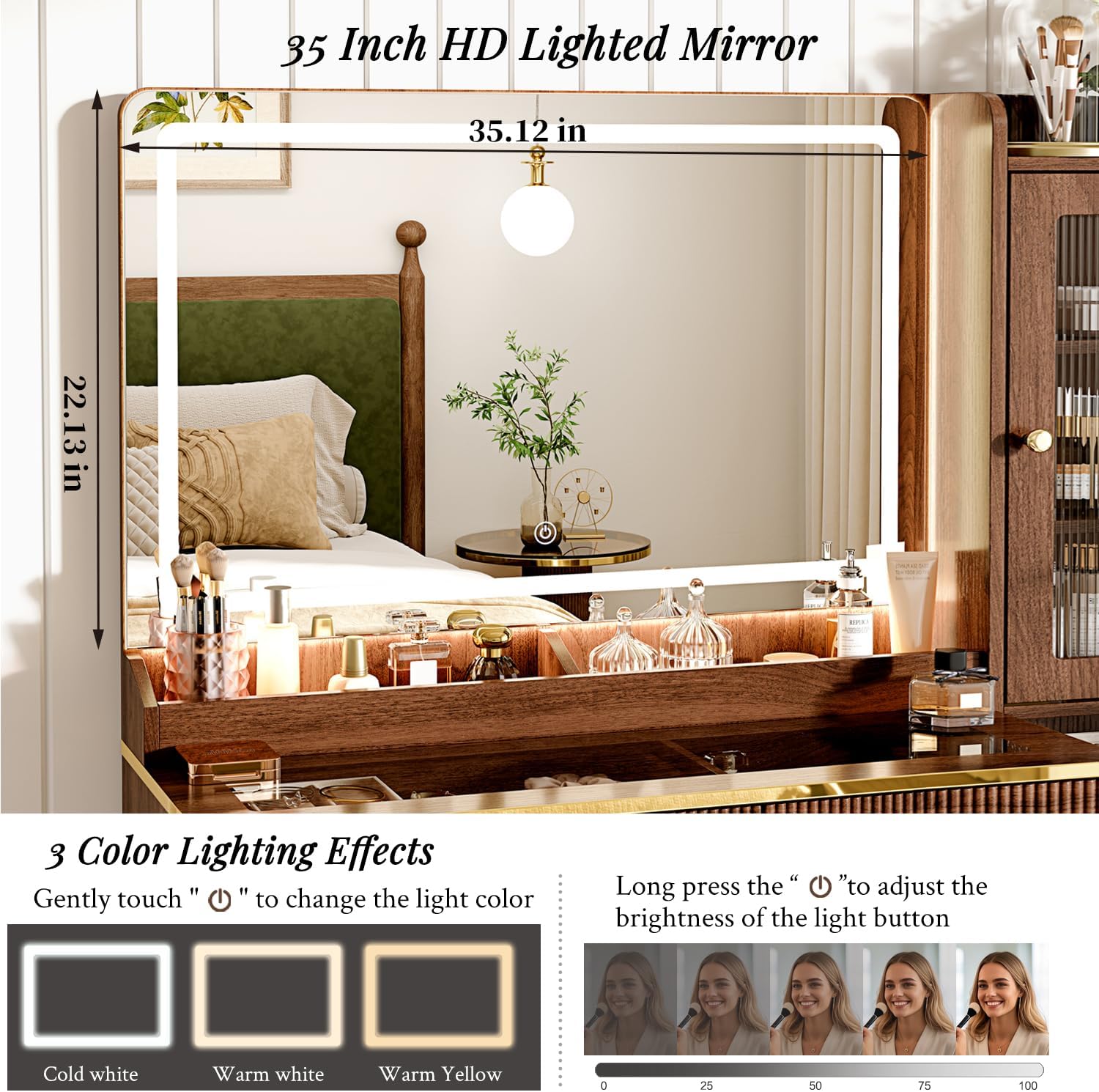Vanity Desk With 29.53" HD Lighted Mirror, 47.24" Big Modern Vanity Desk With Mirror And Lights, Makeup Vanity With 5 Drawers