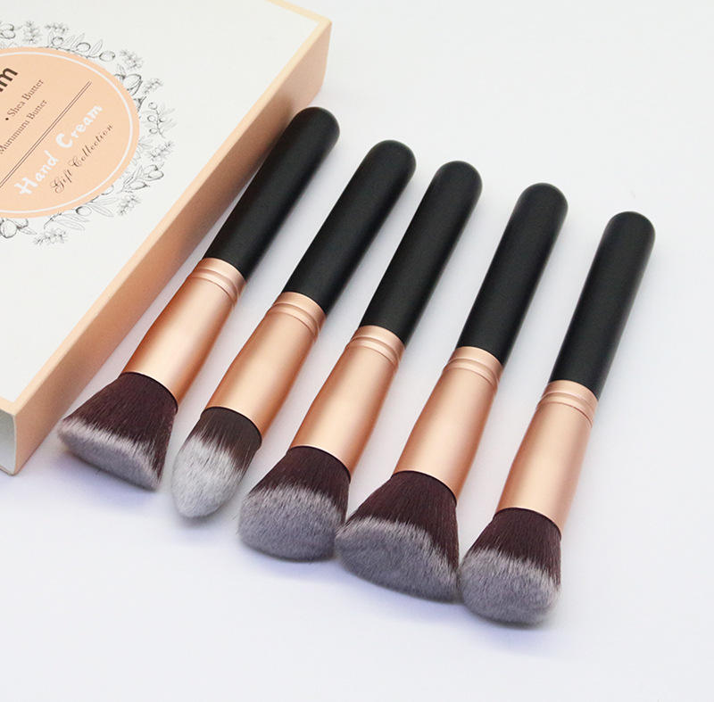 YDINI 14 Pcs Black Kabuki Cosmetics Foundation Professional Make up Brushes Natural Wood Handle Makeup Brush Set With PU Bag