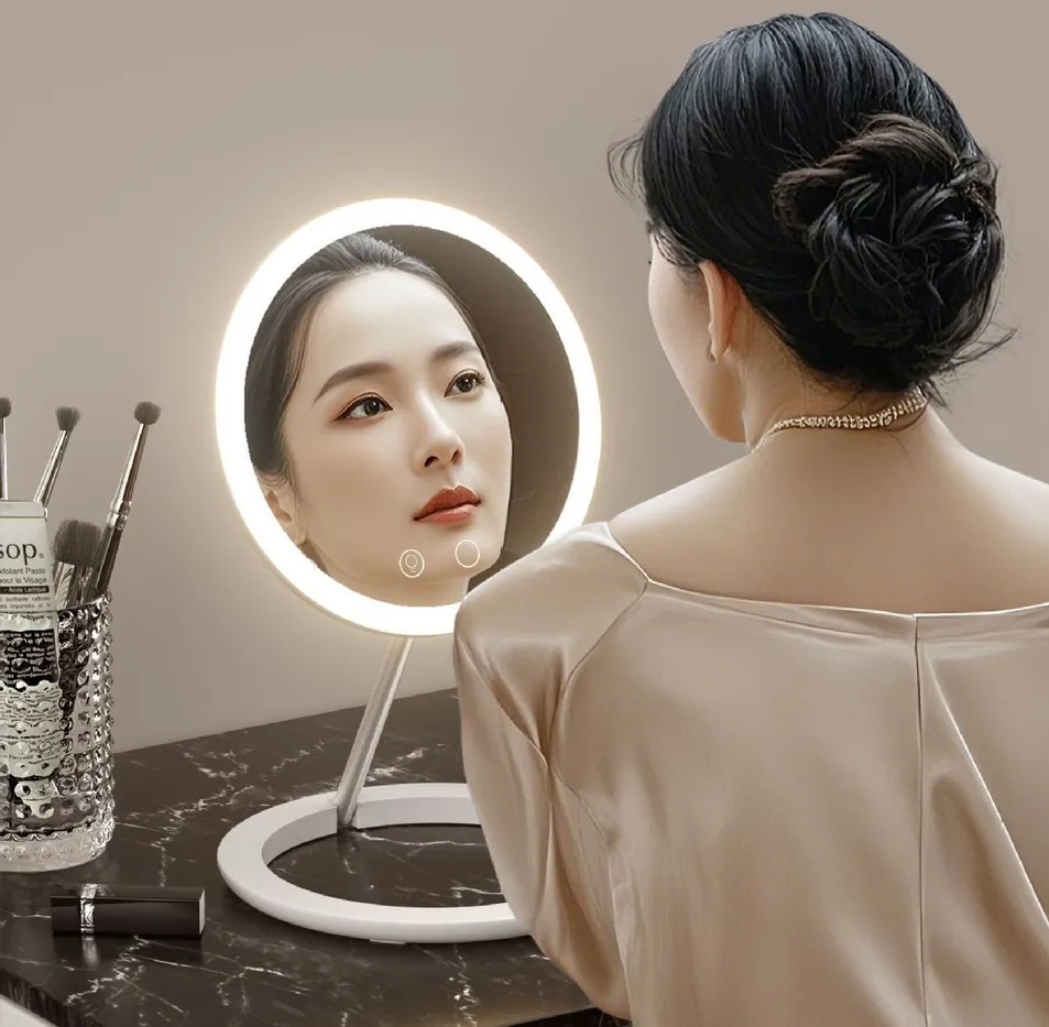 Hot-Sell Rotatable Foldable Travel LED Makeup Mirror - 3-Color Stepless Dimming, Magnetic Attachment, USB Rechargeable