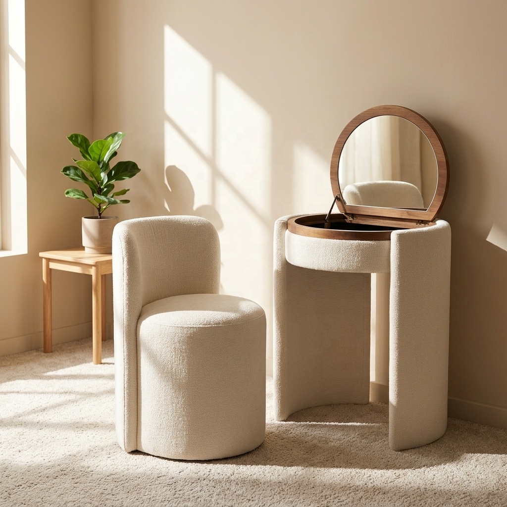Modern Cozy PU Leather Foldable Panel Vanity Set With Storage Modular Design For Bedroom &amp; Hotel Use