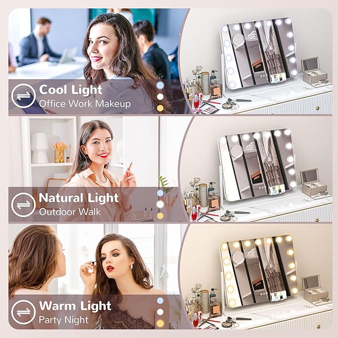 Wholesale HollywoodMirror 360 Rotation Table Top Sensor Lighted Vanity Mirror Set Cosmetic Makeup Mirror 3 Color Personalized