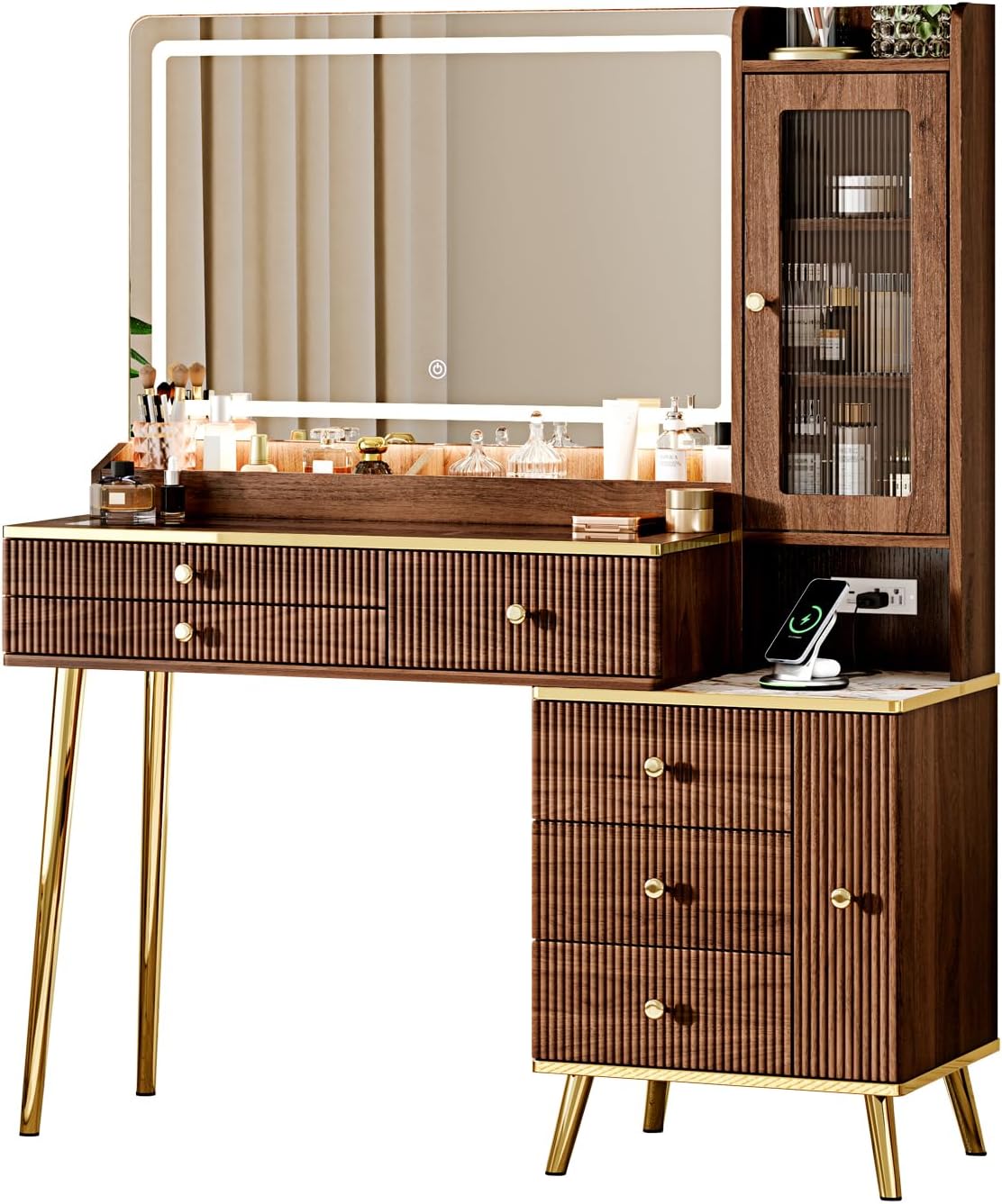 Vanity Desk With 29.53" HD Lighted Mirror, 47.24" Big Modern Vanity Desk With Mirror And Lights, Makeup Vanity With 5 Drawers
