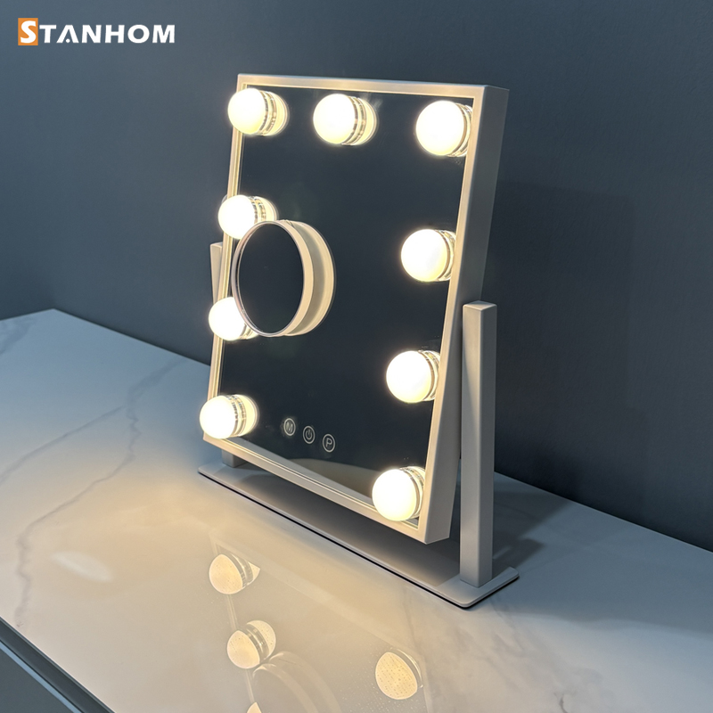 STANHOM 9 Bulbs Holly-wood Vanity Mirror Dimmable LED Makeup Mirror 3 Color Modes Smart Touch Control for Bedroom Dressing Table