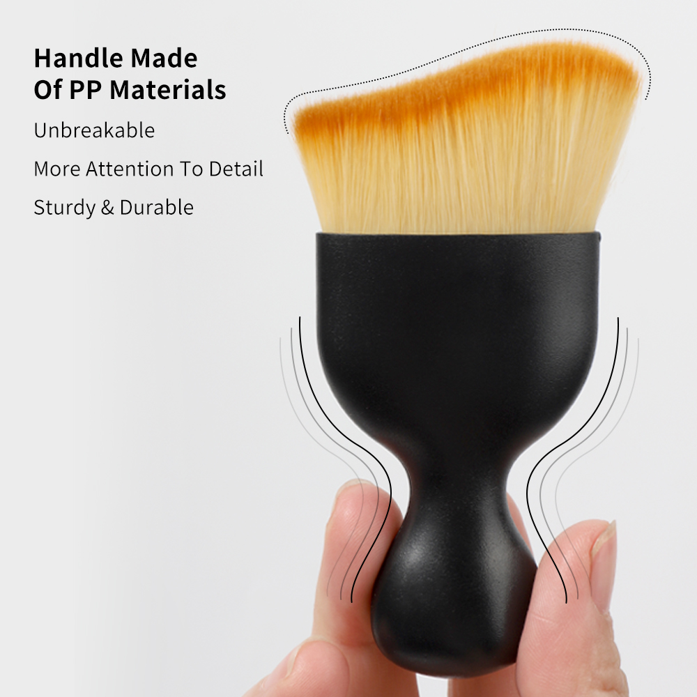 Portable Black Curved Vegan Soft S Shape Fluffy Blending Synthetic Bristle Blush Brush Contour Foundation Kabuki Makeup Brush
