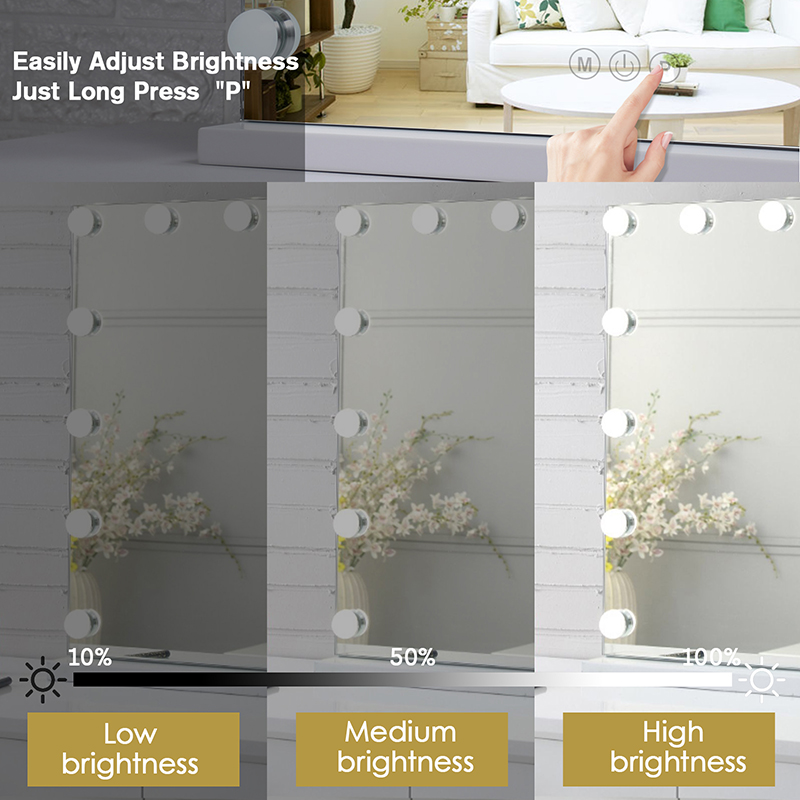 Wholesale Dimmable LED Bulbs Rectangular Makeup Vanity Mirror 58x46cm Single-Sided Lighted Magnifying Feature 15 Colors