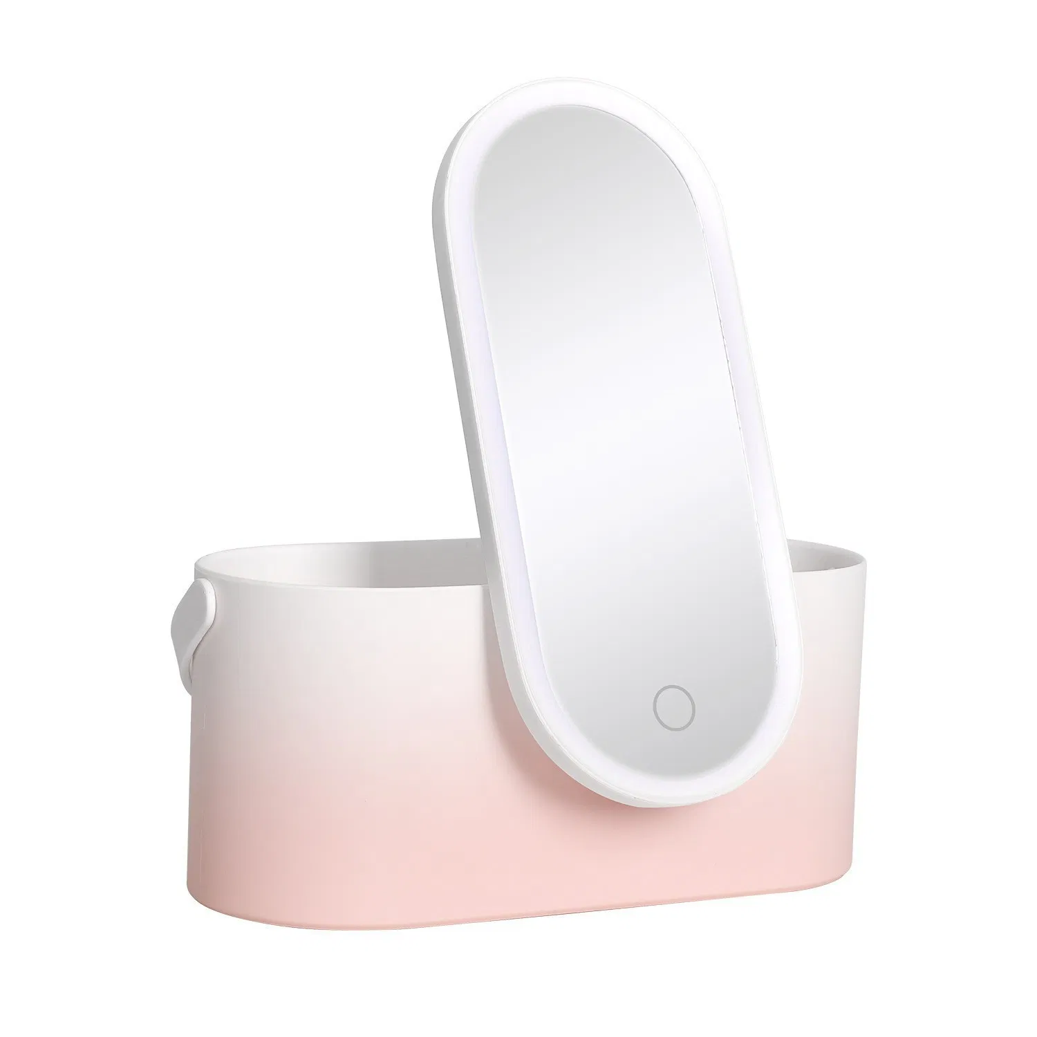 Portable Travel Foldable Smart Touch LED Light Cosmetic Mirror with Handheld Plastic Makeup Organizer Box