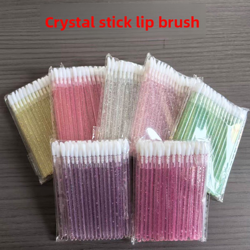Cross-border 50-piece Plastic-handle Nylon Solid Lip Brush Cotton Swab Sticks Lip Gloss Blending Brush Makeup Tool Brush