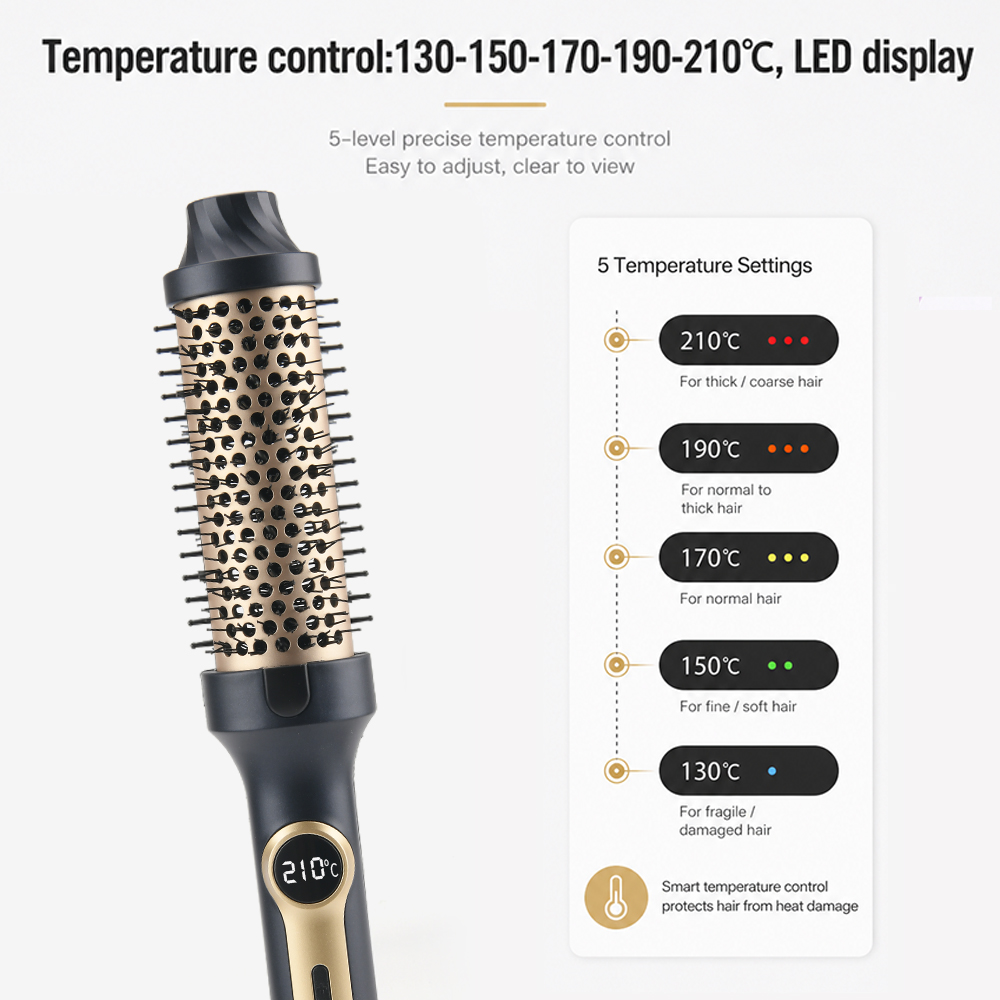 38mm Multi Temperature Settings Auto Shut-Off 1.5 Inch Electric Heated Thermal Brush Professional Electric Hair Curler Brush