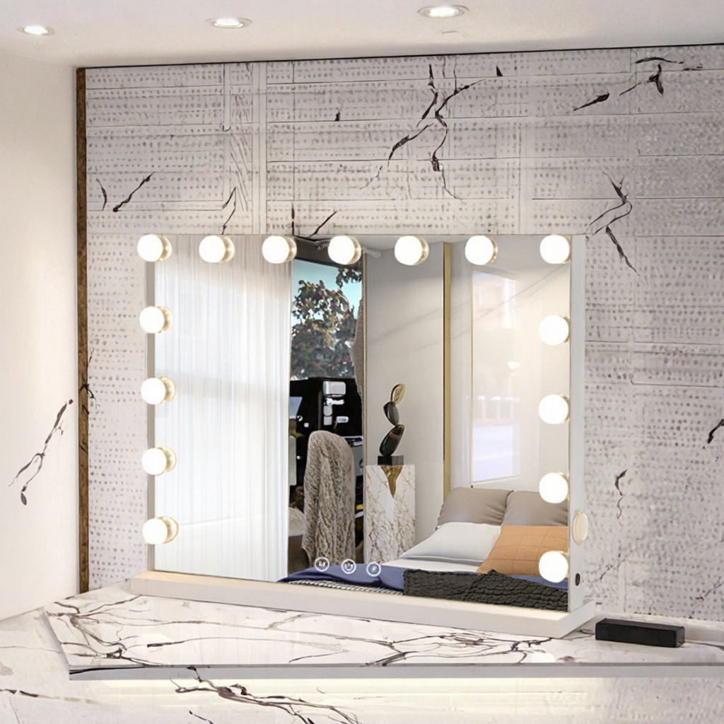 For Glam Cosmetic LED Light Bulbs Tabletop Makeup Mirror with 10X Magnifying Touch Dimmer for Home vanity mirror with lights