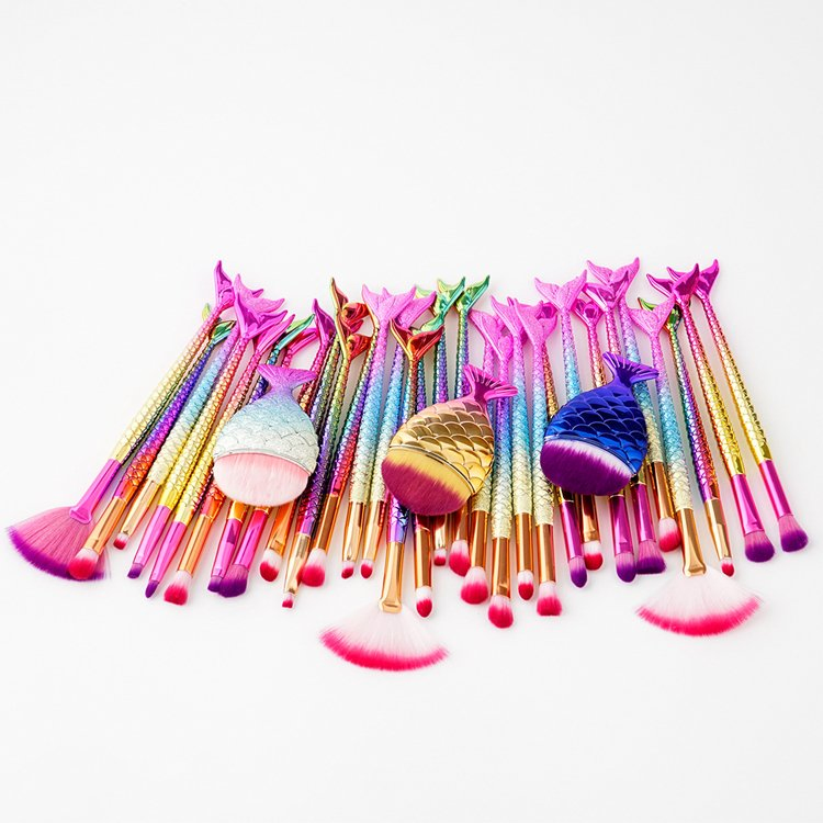 Mermaid Colorful Makeup Brush Set, 11PCS Make up Foundation Eyebrow Eyeliner Blush Cosmetic Concealer Brushes