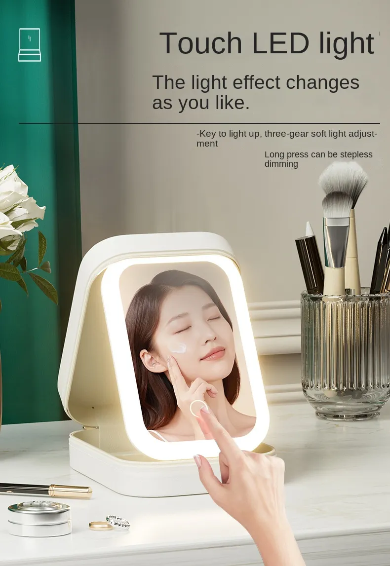 Portable LED Lighted Makeup Mirror with Storage for Travel & Going out