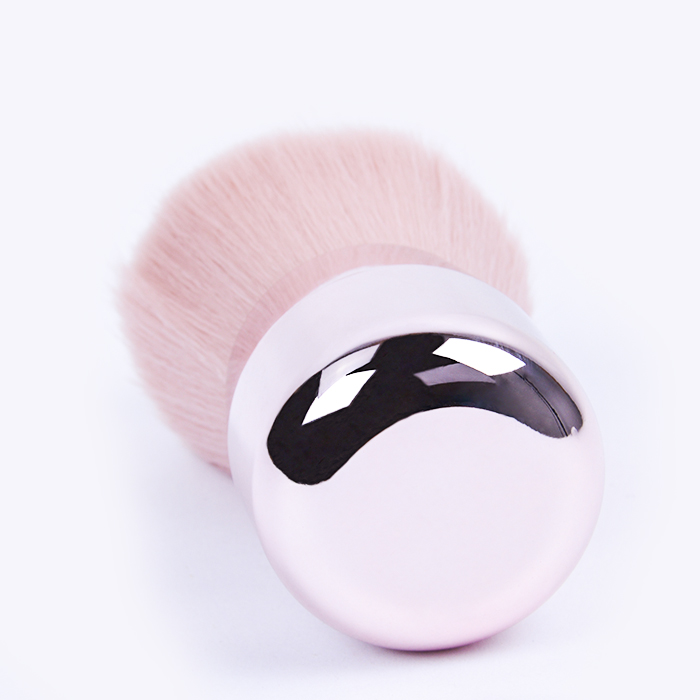 Mini Size Soft Synthetic Hair Pink Kabuki Blusher Brush with Metal Handle for Travel Cosmetic Powder Use