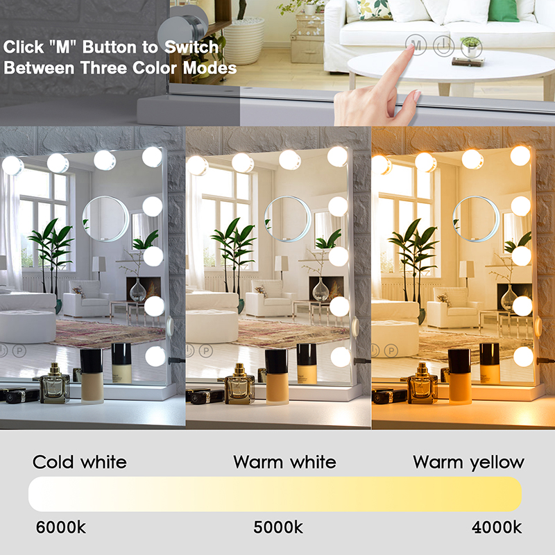 Wholesale Dimmable LED Bulbs Rectangular Makeup Vanity Mirror 58x46cm Single-Sided Lighted Magnifying Feature 15 Colors