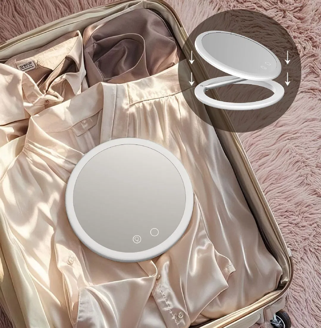 Hot-Sell Rotatable Foldable Travel LED Makeup Mirror - 3-Color Stepless Dimming, Magnetic Attachment, USB Rechargeable