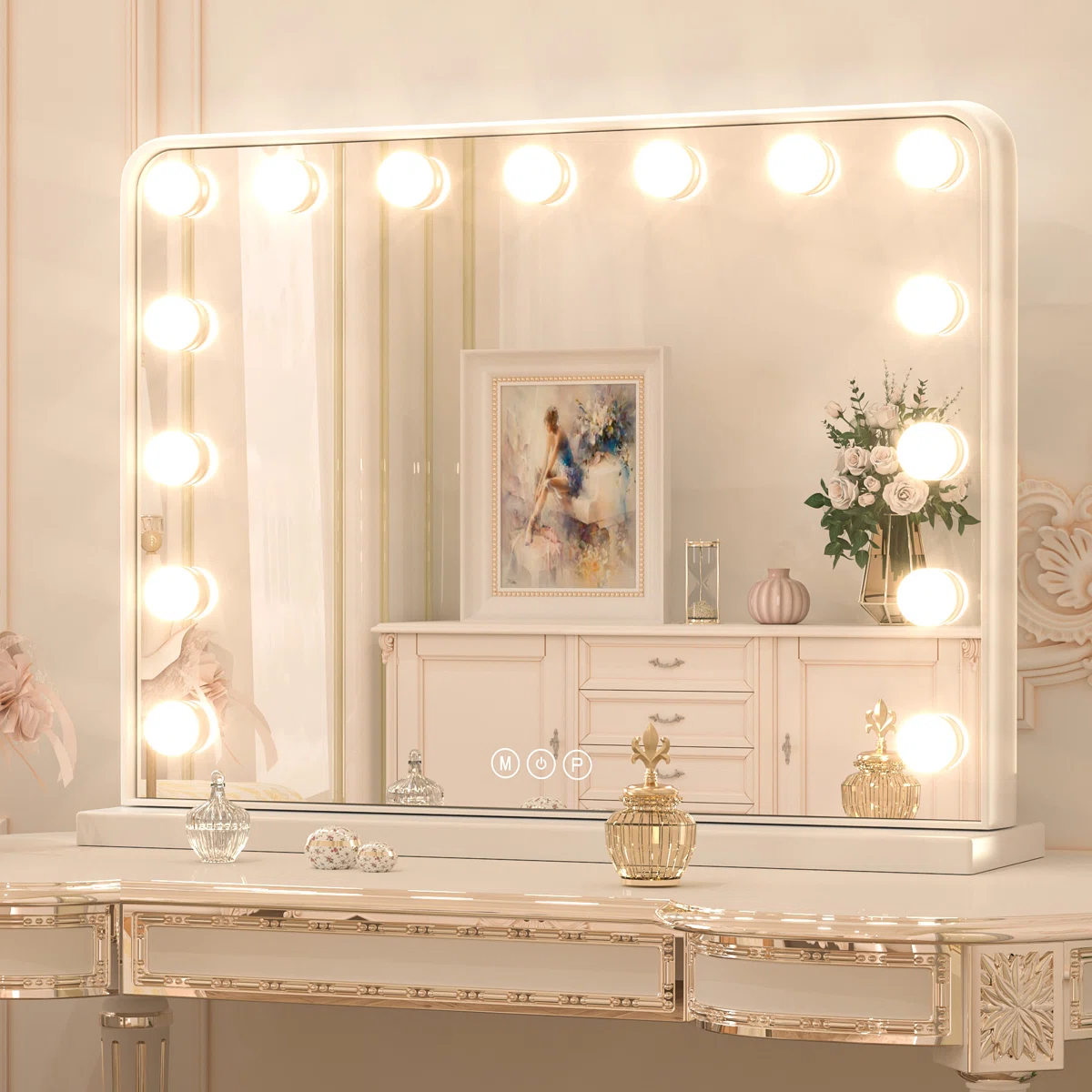 LED Lighted for Hollywood Makeup Vanity Mirror Luxury Bathroom Vanity Mirror with Adjustable Dimmable Memory Function for