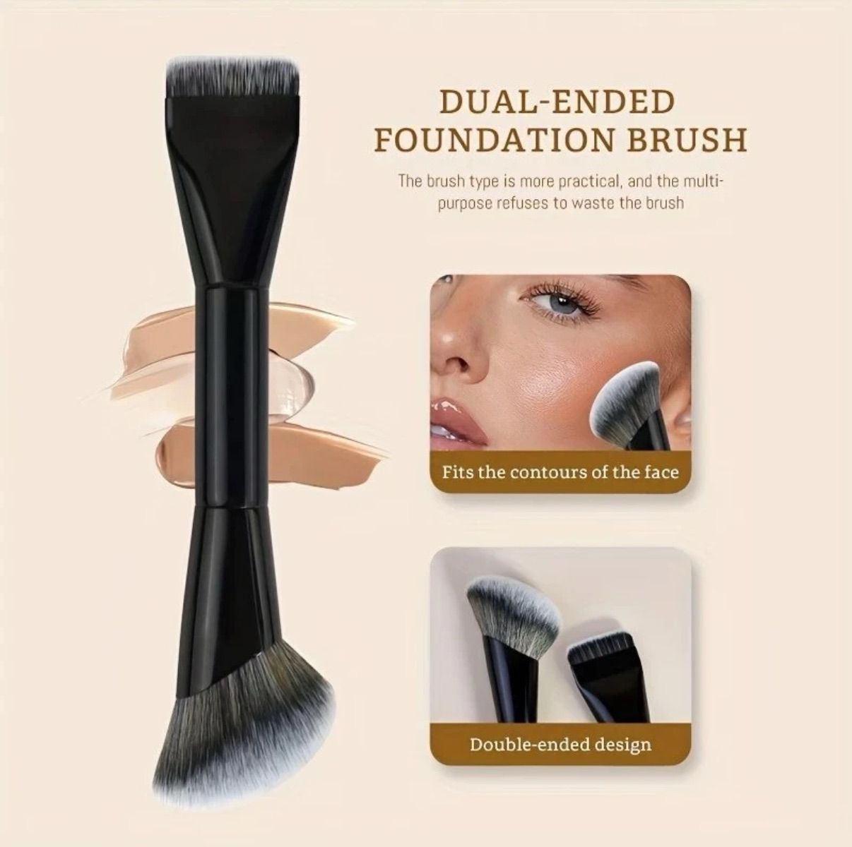 Private Label Multi-functional Luxury Dual Ended Makeup Brush Flat Top Foundation &amp; Contour Brush