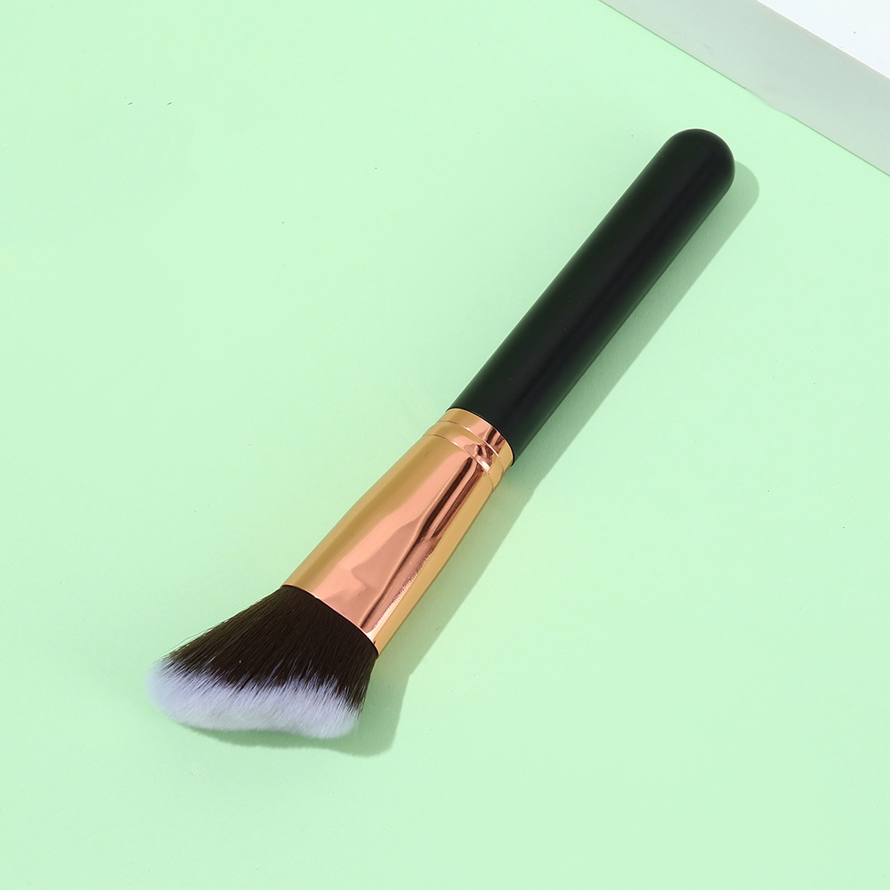 Rounded Kabuki Foundation Brush Dense Synthetic Bristles Rose Gold Ferrule Black Handle for Full Coverage Base Makeup