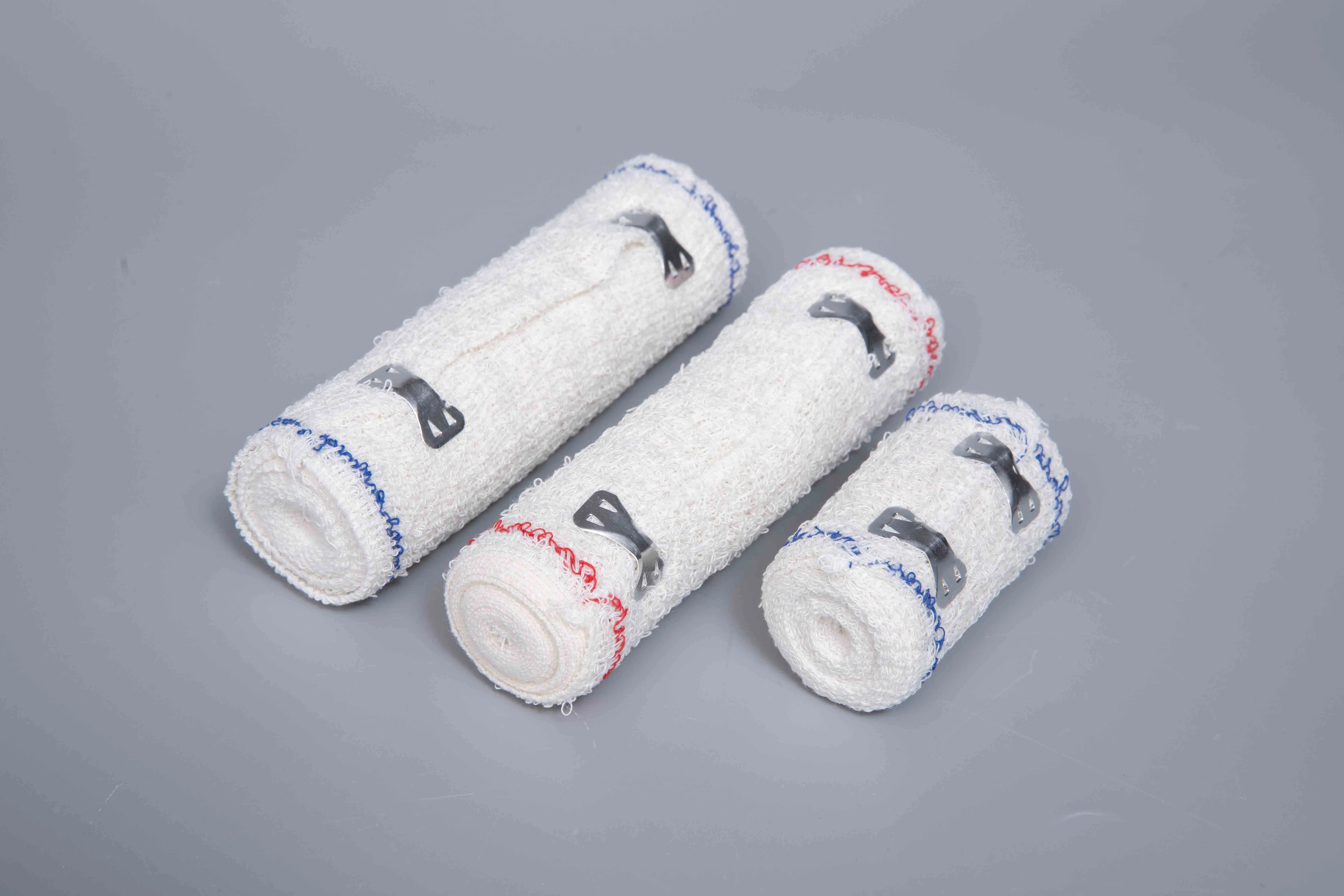 First Aid Tubular Triangular Pop Medical Supply Wound Dressing Conforming Gauze Self Adhesive Spandex Crepe Bandage for Medical Use with Two Metal Clip