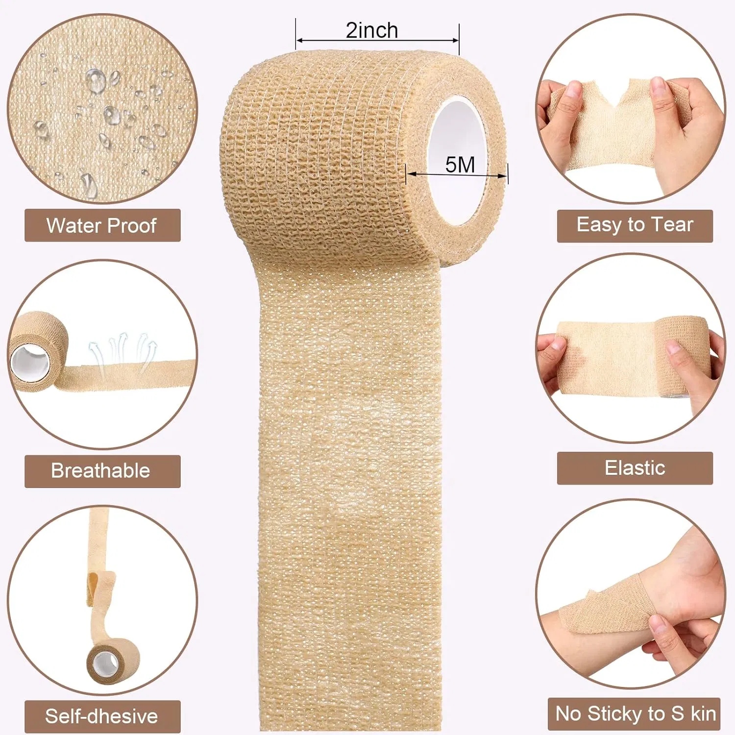 Hypoallergenic Latex-Free Elastic Non-Woven Medical Cohesive Bandage for Compression Therapy